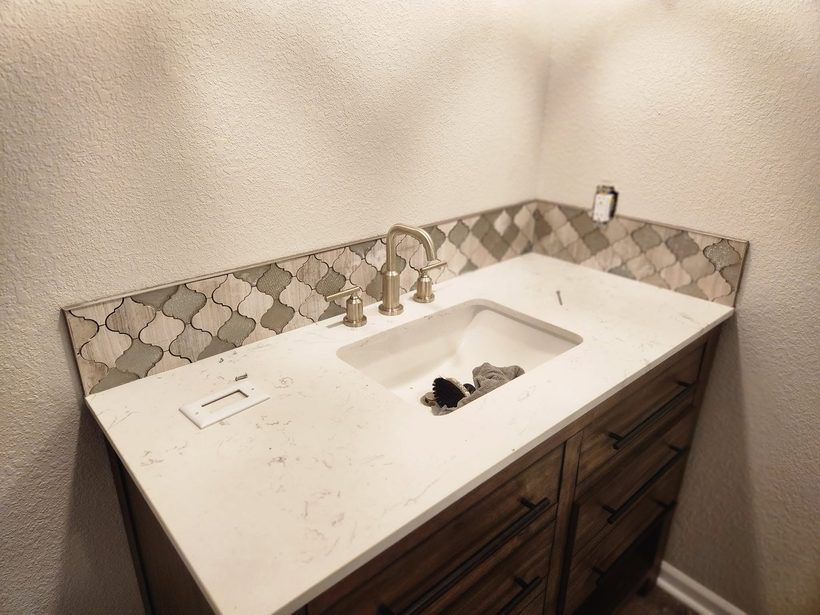 Tile floor & custom vanity — B&W Floor Covering, Lake of the Ozarks